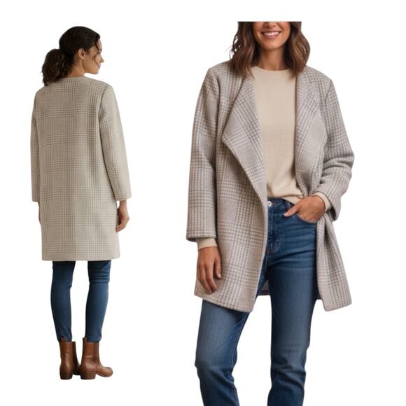 Calvin Klein Women's Sz 3X Light Brown /Ivory Plaid Open Front Jacket Pockets - Picture 4 of 13